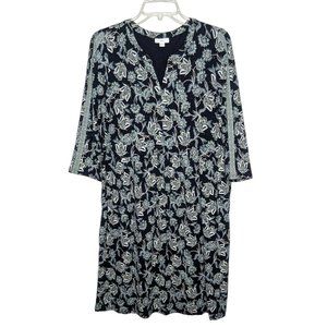 J. Jill 3/4" sleeve floral black seagreen Tunic knit casual comfortable Tunic dr